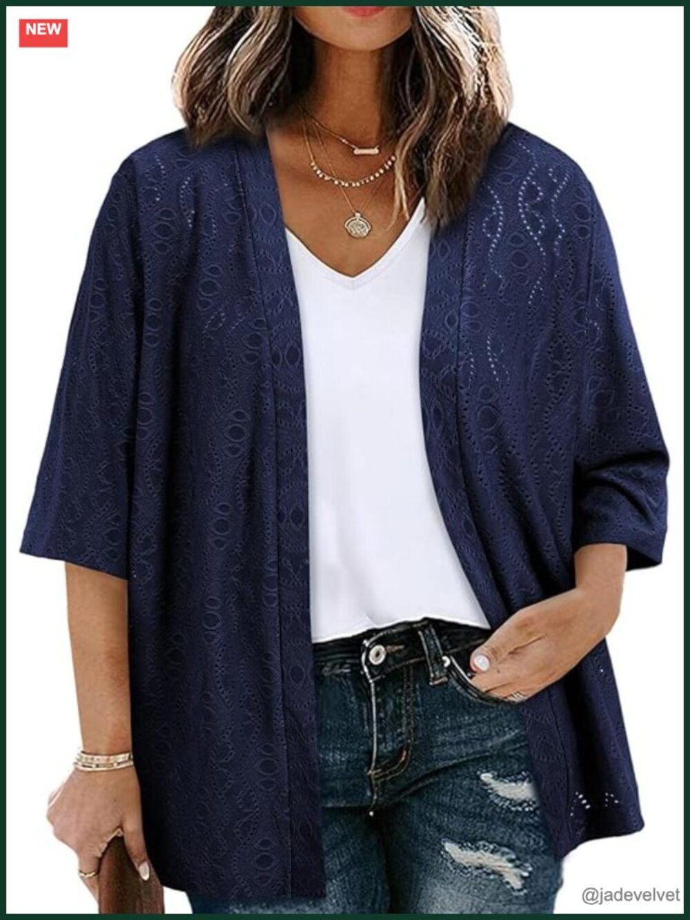 Plus Size Half Sleeve Knitted Jacquard Kimono Cardigan Summer Cover Up